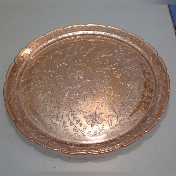 Vintage Jeannette Glass Iridescent Floragold Louisa 13.5" Serving Tray Platter - Picture 3 of 15